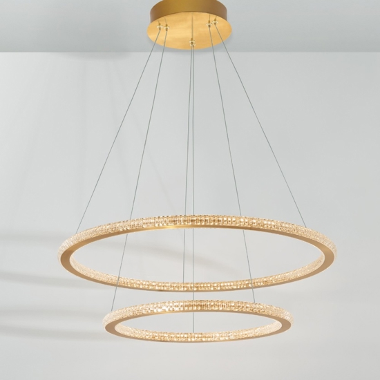 Lampadario moderno cerchi led oro per soggiorno contemporaneo
