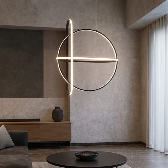 Lampadario nero per soggiorno moderno led 49w 3000k