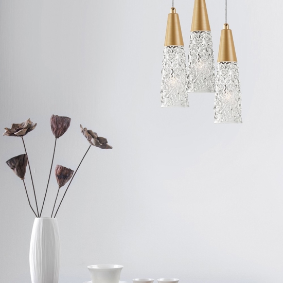 Lampadario contemporaneo 3 luci oro per soggiorno
