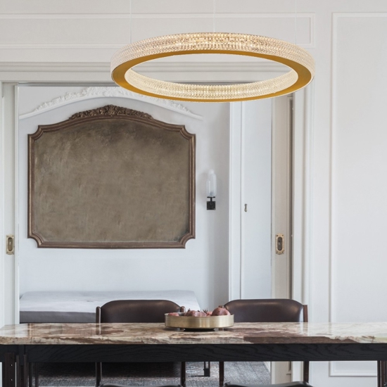 Lampadario cerchio 80cm oro led per salone contemporaneo