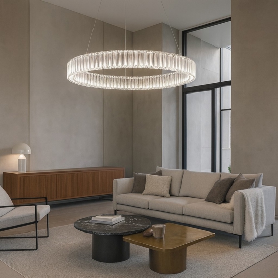 Lampadario per soggiorno led 40w 3500k anello di cristallo