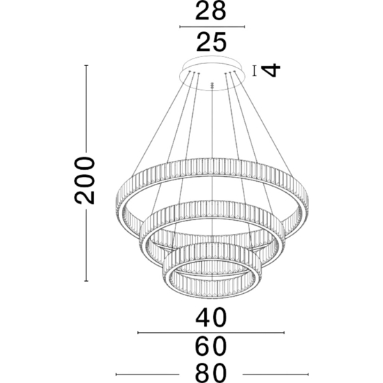 Lampadario cerchi di cristallo per salone stile contemporaneo