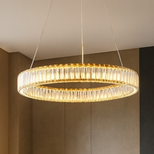 Lampadario led cerchio dorato di cristallo per soggiorno