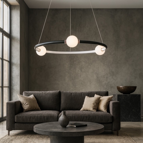 Lampadario rotondo nero per soggiorno moderno led 3000k dimmerabile