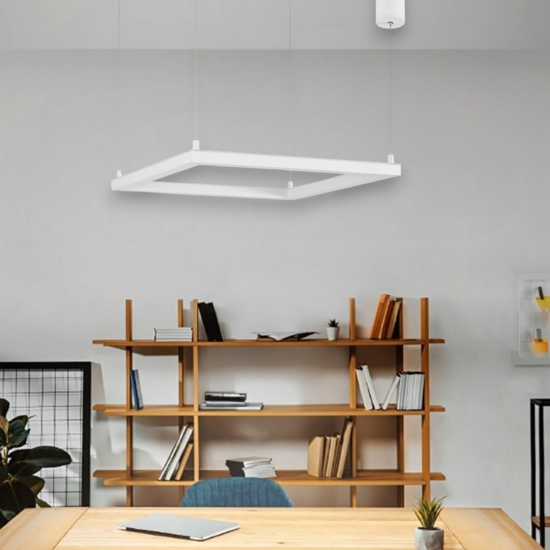 Lampadario bianco quadrato 50cm moderno pendente