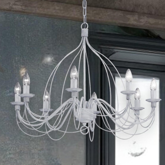 Corte sp8 lampadario ferro batutto bianco ideal lux