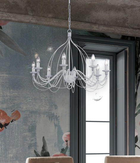 Corte sp8 lampadario ferro batutto bianco ideal lux