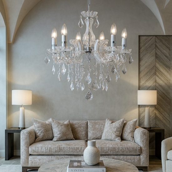 Florian sp6 ideal lux lampadario di cristallo 6 bracci trasparente
