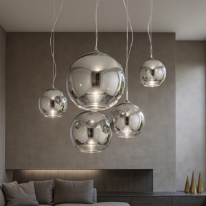 Ideal lux mapa fade sp5 lampadario moderno sfere vetro cromo