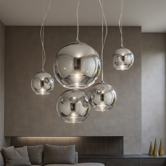 Ideal lux mapa fade sp5 lampadario moderno sfere vetro cromo