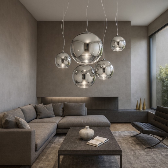 Ideal lux mapa fade sp5 lampadario moderno sfere vetro cromo