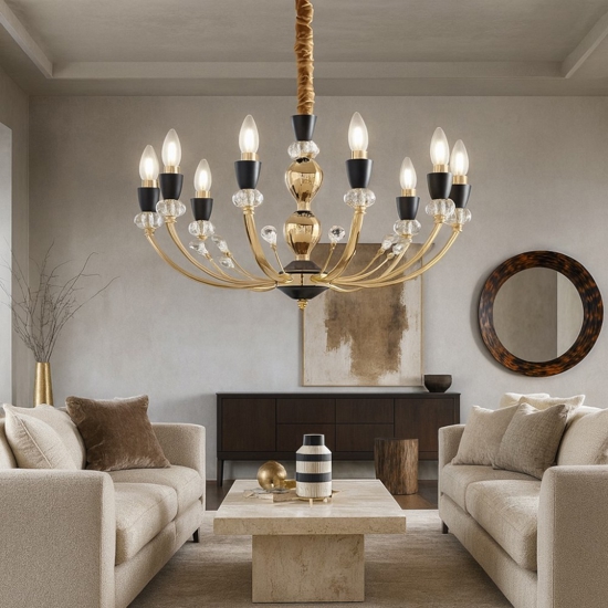 Vanity sp8 ideal lux lampadario oro e nero cristalli molati