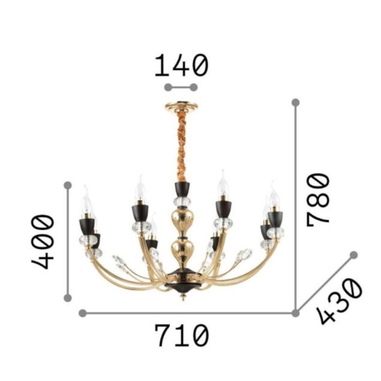 Vanity sp8 ideal lux lampadario oro e nero cristalli molati