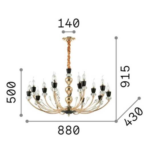 Ideal lux vanity sp15 lampadario dorato nero opaco 15 luci