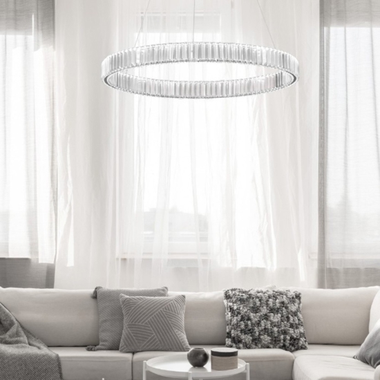 Lampadario moderno cerchio led di cristallo trasparente