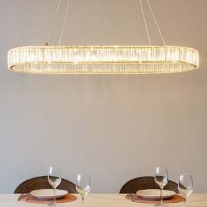 Lampadario led ovale dorato cristalli per salotto