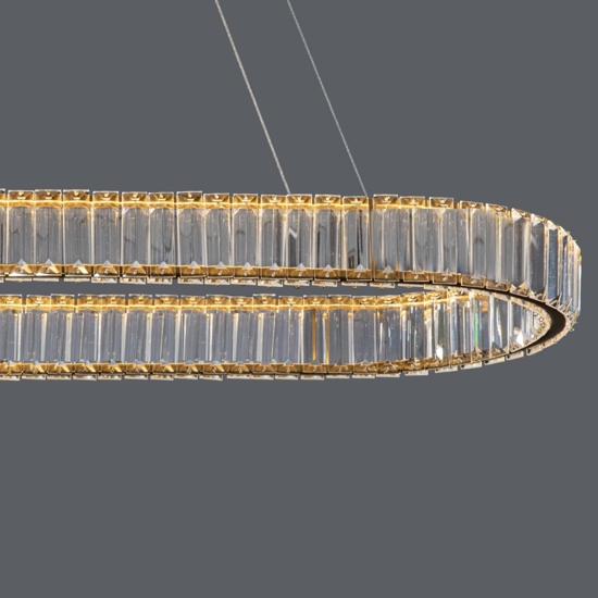 Lampadario led ovale dorato cristalli per salotto