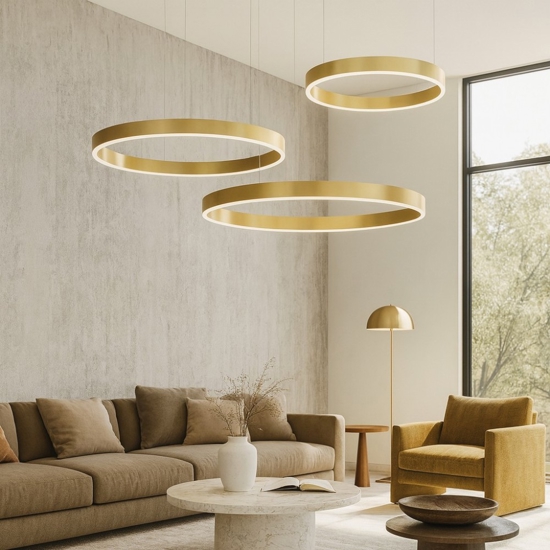 Lampadario 3 cerchi moderni oro led 181w 3000k per soggiorno