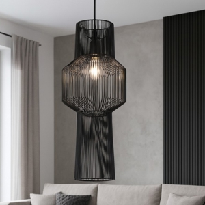 Lampadario fili di tessuto nero design moderno