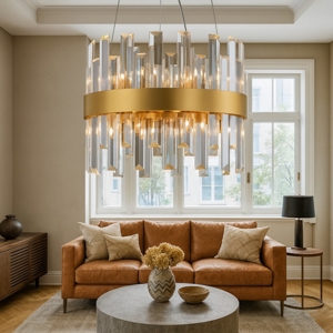 Lampadario di cristallo oro per salotto contemporaneo