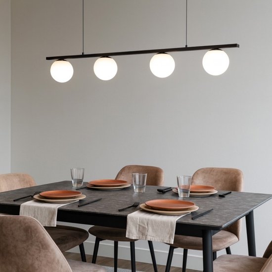 Lampadario da soggiorno nero sfere vetro led 32w 3200k moderno