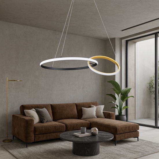 Lampadario moderno led 36w 3000k dimmerabile nero oro moderna