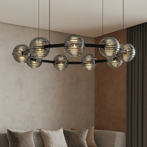 Visualizza i dettagli per Lampadario led 91w 3000k moderno per soggiorno nero con vetri Lampadario led 91w 3000k moderno per soggiorno nero con vetri