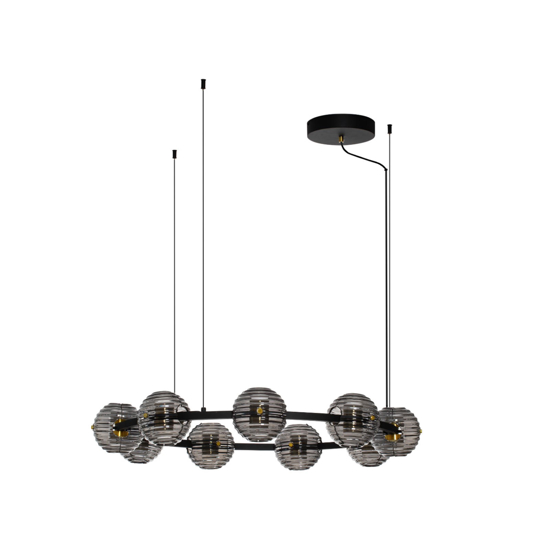 Lampadario led 91w 3000k moderno per soggiorno nero con vetri