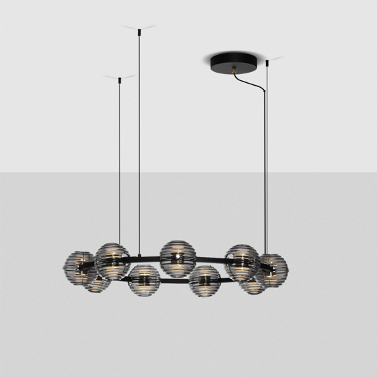 Lampadario led 91w 3000k moderno per soggiorno nero con vetri