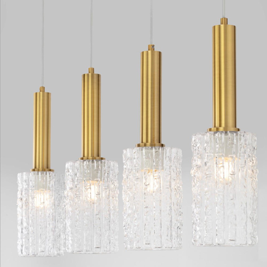 Lampadario per soggiorno 4 luci dorato con vetri