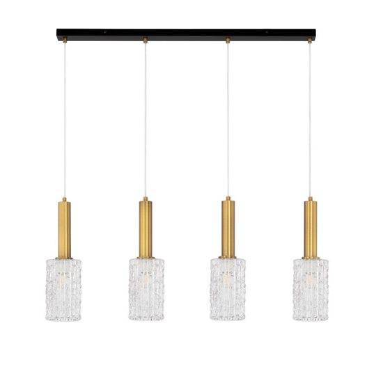 Lampadario per soggiorno 4 luci dorato con vetri