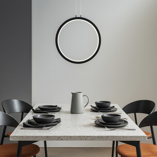 Lampadario cerchio moderno nero 40cm led 26w 3000k