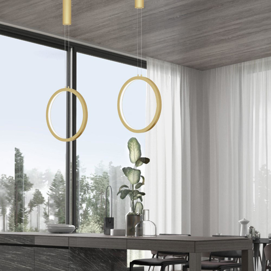 Lampadario cerchio dorato 40cm led 26w 3000k