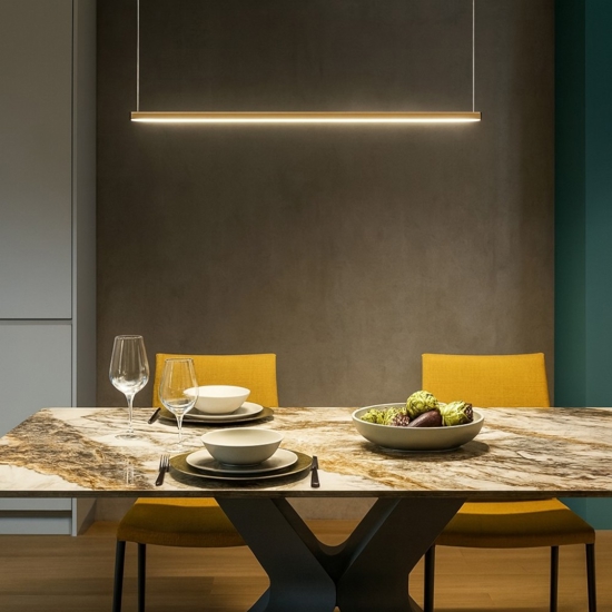 Lampadario barra led marrone chiaro per tavolo Lampadario barra led marrone chiaro per tavolo