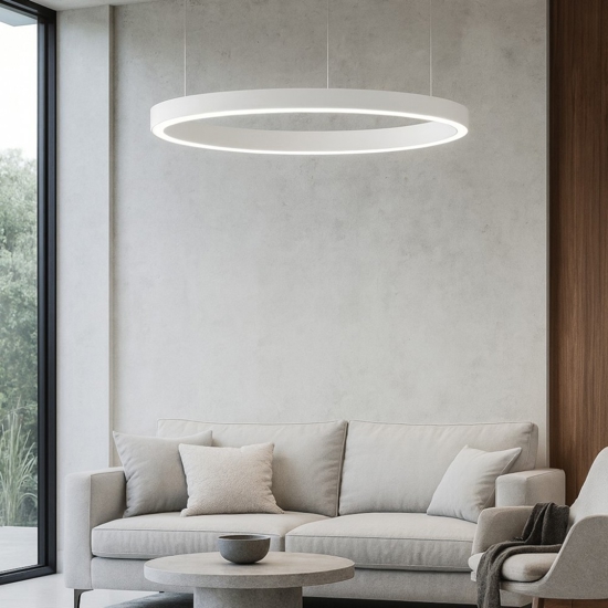 Lampadario cerchio bianco 60cm led biemissione 60w 3000k dimmerabile
