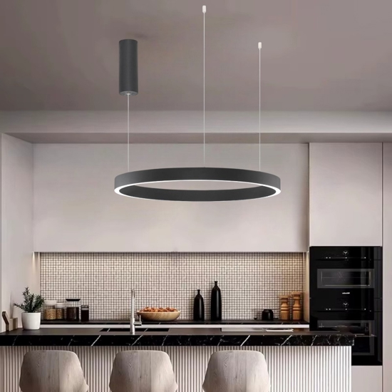 Lampadario cerchio nero 60cm led biemissione 60w 3000k dimmerabile