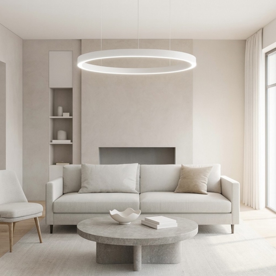 Lampadario cerchio bianco 98cm led biemissione 3000k dimmerabile