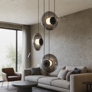 Visualizza i dettagli per Lampadario moderno led 24w 3000k nero dischi di vetro a grappolo Lampadario moderno led 24w 3000k nero dischi di vetro a grappolo