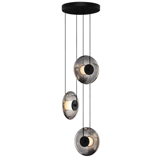 Lampadario moderno led 24w 3000k nero dischi di vetro a grappolo