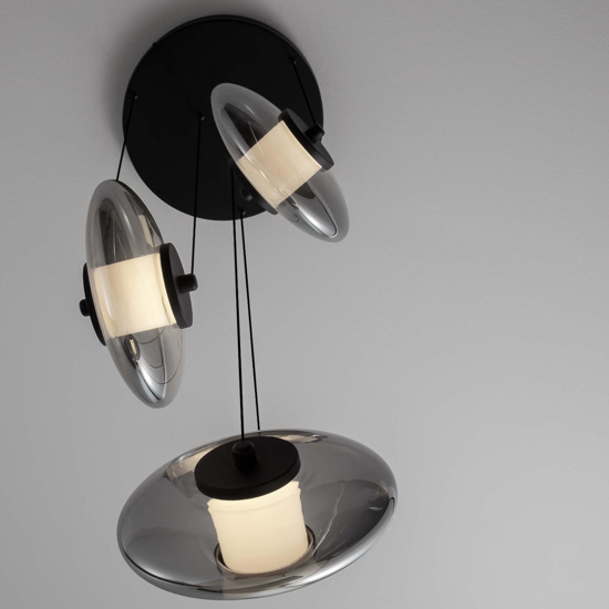 Lampadario moderno led 24w 3000k nero dischi di vetro a grappolo