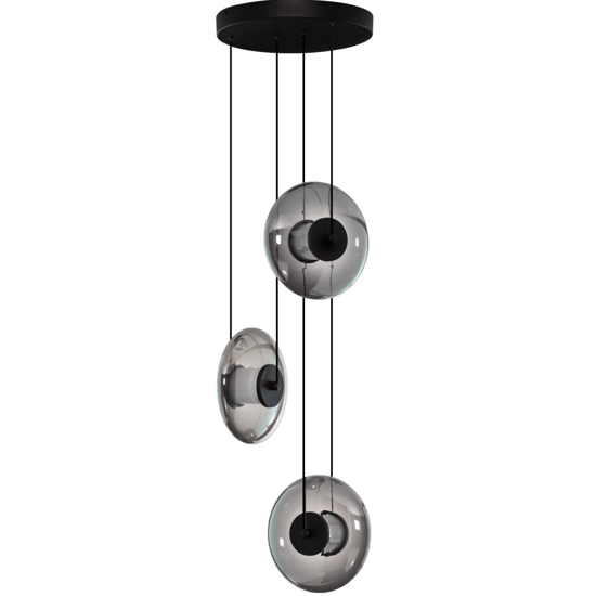 Lampadario moderno led 24w 3000k nero dischi di vetro a grappolo