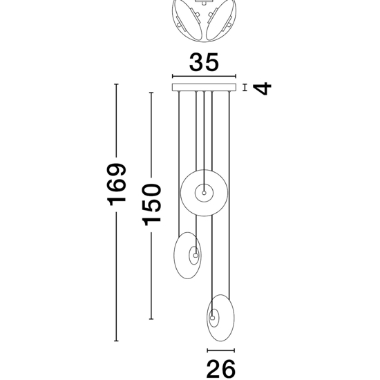 Lampadario moderno led 24w 3000k nero dischi di vetro a grappolo