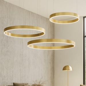 Visualizza i dettagli per Lampadario moderno 3 anelli oro led 140w 2700k a 6000k Lampadario moderno 3 anelli oro led 140w 2700k a 6000k
