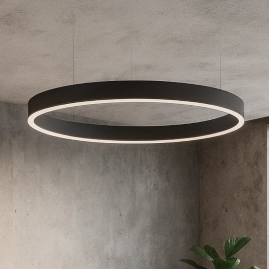 Lampadario anello nero 120cm led 72w 2700k a 6000k dimmerabile