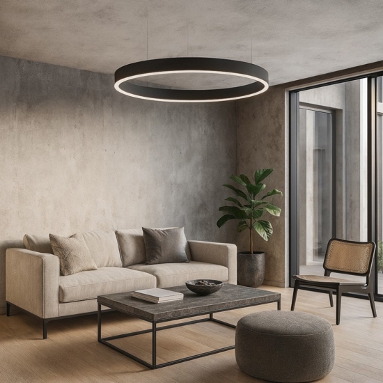 Lampadario anello nero 120cm led 72w 2700k a 6000k dimmerabile