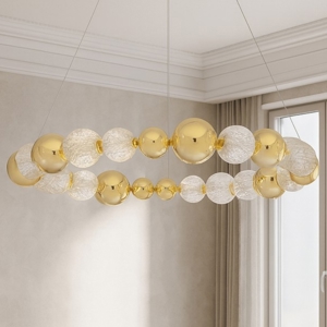Visualizza i dettagli per Lampadario sfere oro trasparenti per soggiorno moderno Lampadario sfere oro trasparenti per soggiorno moderno