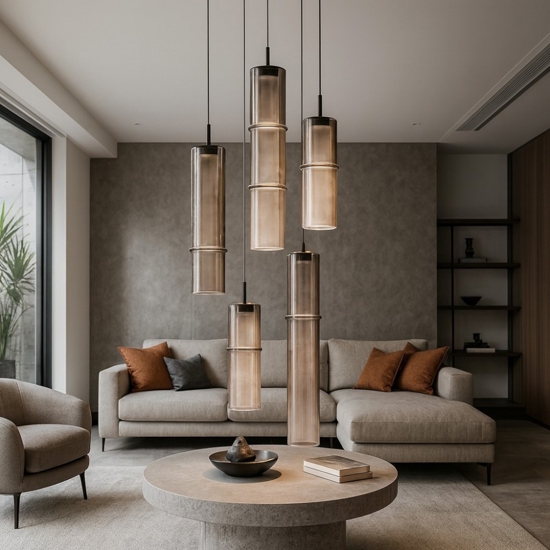 Lampadario moderno per soggiorno 5 luci vetro moka led 3000k