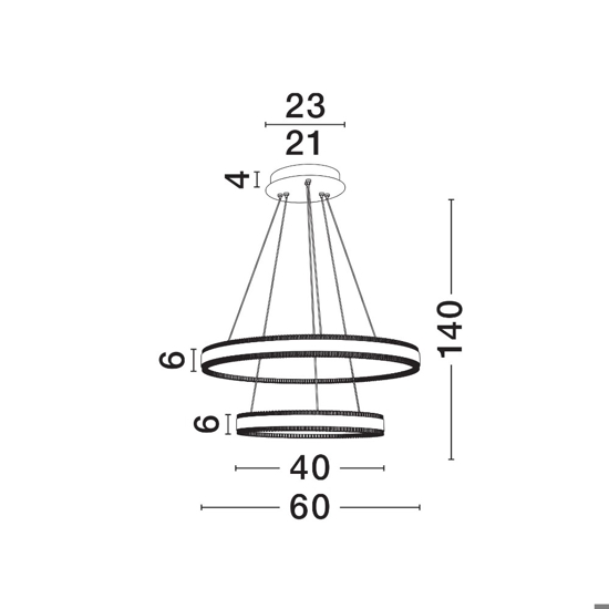 Lampadario moderno 2 cerchi led 3000k dimmerabili