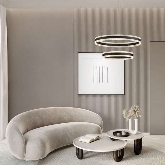 Lampadario moderno nero led 3000k circolare