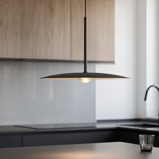 Lampada a sospensione da cucina minimal tonda nera led 3000k
